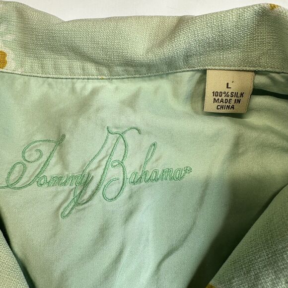 Tommy Bahama 100% Silk Button Up Shirt Sz Large Green Floral Short Sleeve *Spot - Picture 4 of 10